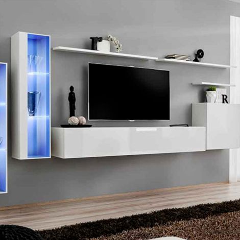 Meuble TV Mural Design "Switch XI" 330cm Blanc (1/4)