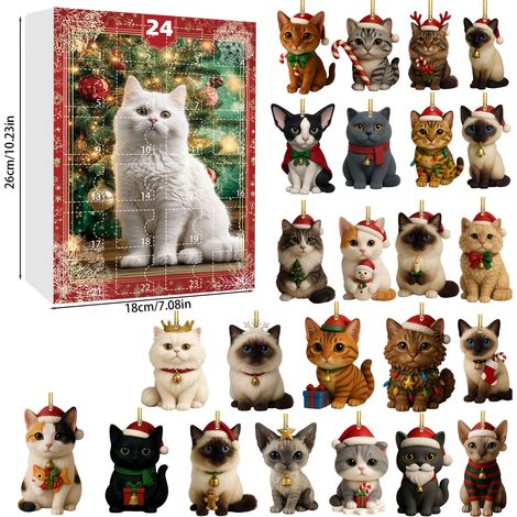 Calendrier de l'Avent en verre en forme de sapin de Noël, 24 portes, avec pendentif chat mignon en acrylique-WOODTOR (1/4)