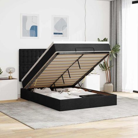 Ottoman-Bett mit Matratze & LEDs Schwarz 140x200 cm Stoff (1/5)