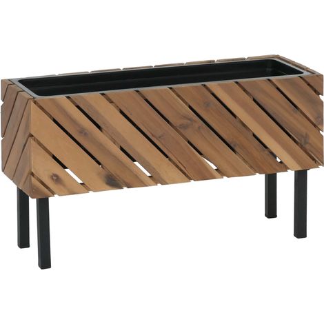 Pflanzkasten MVG-P87, Blumen-/Pflanzkübel Blumenkasten, In-/Outdoor Akazie Holz MVG-zertifiziert 36x62x22cm hellbraun (1/5)