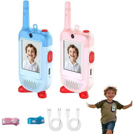 Walkie-talkies de vídeo para niños, juego de 2, recargables, de largo alcance, con clip, intercomunicador, juguete, regalo de Navidad y Año Nuevo para niños de 3 años en adelante. (1/5)