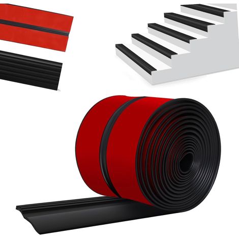 Nez de marche autocollant - 1 m - Antidérapant - Niveaux en caoutchouc flexible - Antidérapant - Protection des nez de marche - Pour l'extérieur et l'intérieur - Noir (1/5)