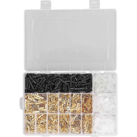 1050-teiliges elektrisches Steckverbinderset, 2,8/4,8/6,3 mm Stecker und Buchsen, Crimp-Anschlussset mit Gabel- und Ringkabelschuhen, komplettes Sortiment für die Verkabelung (1/5)