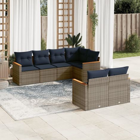7-teiliges Gartensofa-Set mit Kissen, grau, Polyrattan (1/5)
