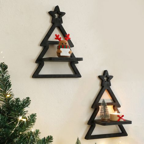 Etagere Murale Forme Arbre De Noël - Bois Naturel - Décoration Murale Chambre Salon Bureau - 1 Pièce (1/5)