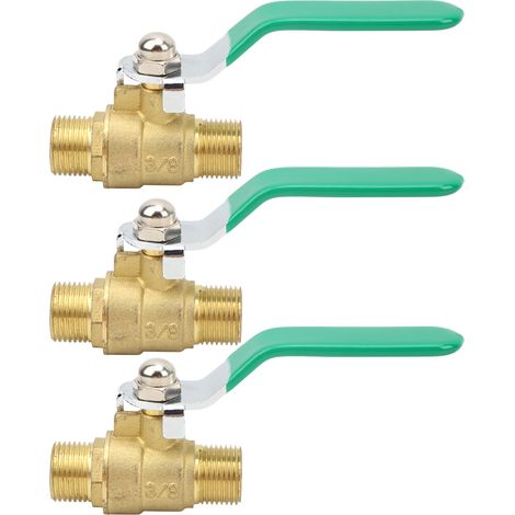 Lot de 3 vannes à bille en laiton épais pour tuyau d'eau, filetage mâle double 3/8 pouce, robinet d'arrêt de drainage (1/5)