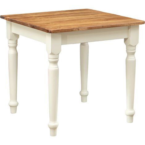 Mesa fixo de estilo Country de madera maciza de tilo armazón blanco envejecido acabado con efecto natural 80x80x78 cm (1/3)