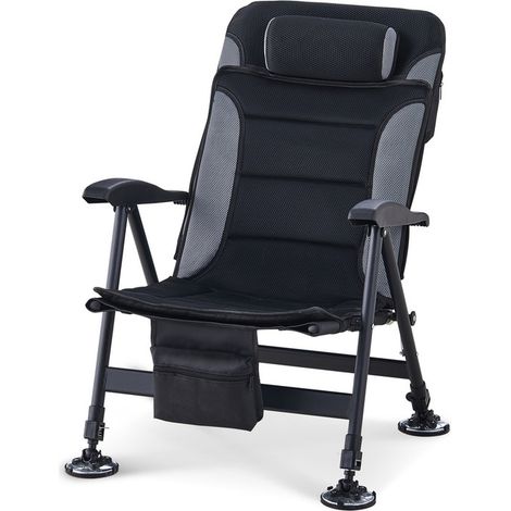 Foldable Fishing Chair Reclining Camping Chair Outdoor Heavy Duty 120° Padded Seat Hard Arm Chair Blackgrey (1/5)