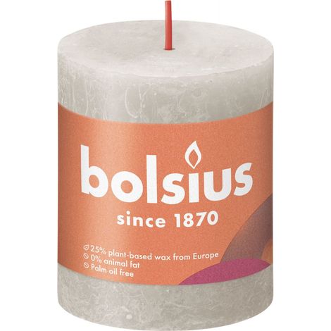 Bolsius Rustik Stumpenkerze sandgrau, Höhe 8 cm, Ø 6,8 cm Stumpen- und Kugelkerzen