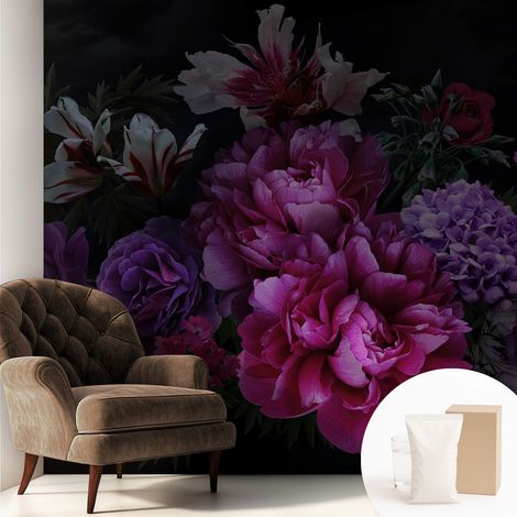 Tapete Vliestapete mit Kleber modern - Wanddeko für Küche - Klebefolie Wand - luxus Look Blumige Eleganz 250x250 cm (1/5)