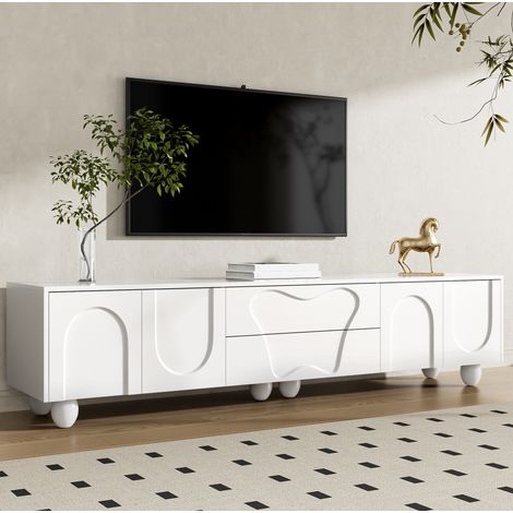 TV-Schrank 180x40x42 cm weiß aus Spanplatte mit Massivholzbeinen und viel Stauraum (1/5)