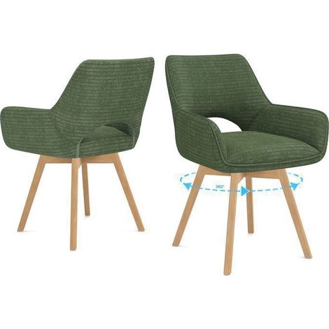 WAFTING Lot de 2 Chaises de Salle à Manger Pivotantes avec Accoudoirs, Fauteuil Rembourrées avec Dossier en Velours,Vert
