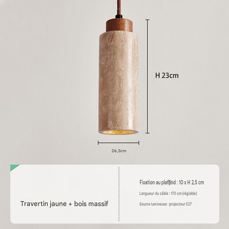 Suspension J grande taille, pierre travertin noyer, douille E27 220V, LED chaud