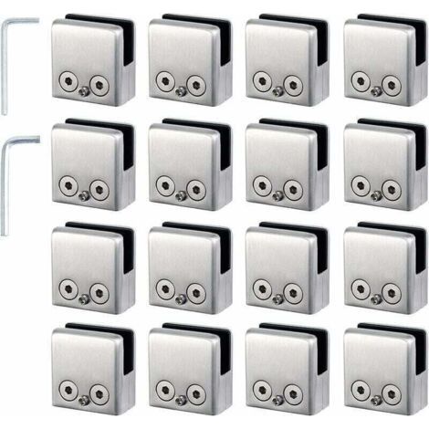 16pcs Glass Clamps 8-10mm Glass Support in Steel Clamps, XU,Stainless Stop Glass Square Shape 8-10mm for Stair Railing - (1/4)
