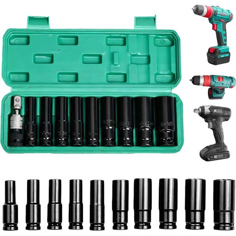 11 Pièces Douille A Choc, Douilles À Percussion 1/2", Coffret Douille Hex Longue, Coffret Douilles Longue, 10, 12, 13, 14, 15, 17, 19, 22, 24mm, Cle A Choc Pour Réparation De Voiture (1/2)