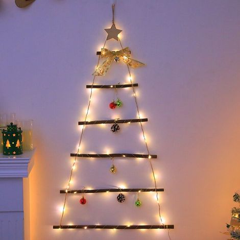 Pine Cone Christmas Wall Tree Decor - 60 LED Lights (Steady/Flash) with Battery Box, Natural-Themed Festive Decoration