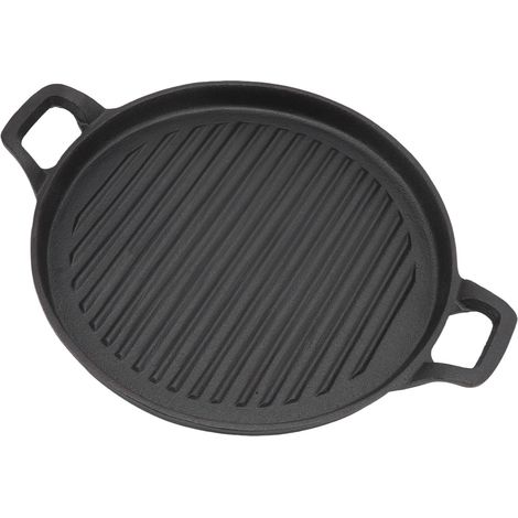 Plaque de cuisson en fonte réversible à double poignée, ronde et nervurée, pour plaques de cuisson à gaz et électriques, 31 cm / 12,2 pouces (1/5)