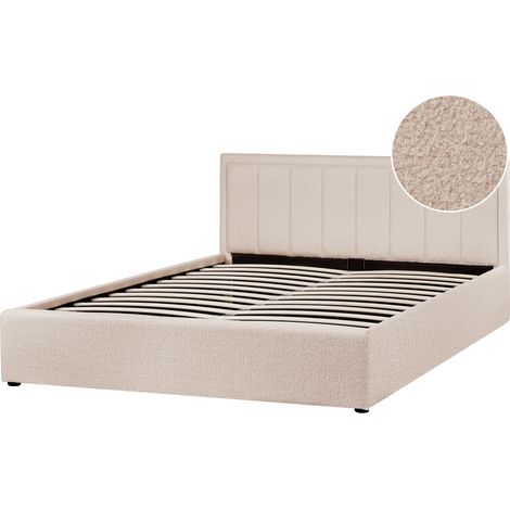 Cama con almacenaje elevable tapizada de bouclé beige 160 x 200 cm Montlaur (1/5)