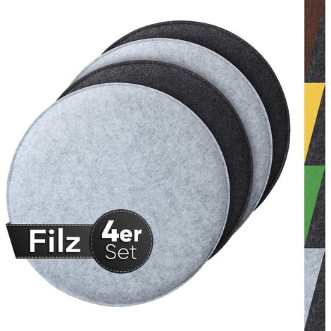 coussin d'assise confortable en feutre rond Ø 36cm - Lot de 4 Gris I Gris clair - Housse de siège pour banc I chaise (1/4)