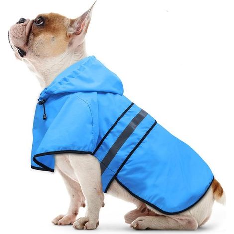 Hunde-Regenmantel, Kapuzenponcho, verstellbar, wasserdicht, Regenschutz, leicht und reflektierend, Haustier-Regenponcho, reflektierende Streifen, Klettverschluss, blau (1/5)