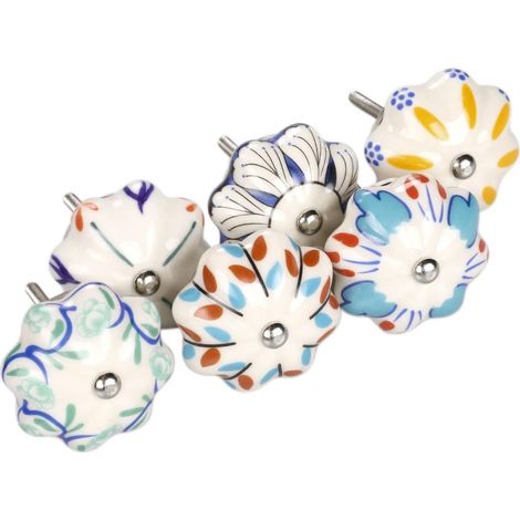 6 Stück vintage Pulls, Bunte florale handbemalte Keramik Kürbis Pulls, Schrankgriffe, Garderobengriffe, Schrankgriffe, Schubladengriffe, Gemischte Far (1/5)