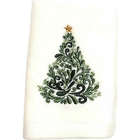 Serviette visage brodée de Noël, serviette nettoyante visage exquise, cadeau de Noël créatif pour la maison (motif sapin de Noël)-60X38CM