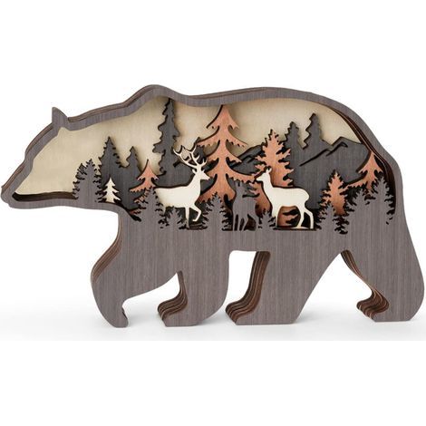 Decorazione in legno intagliato a forma di orso, statuetta di animale, senza illuminazione (1/5)