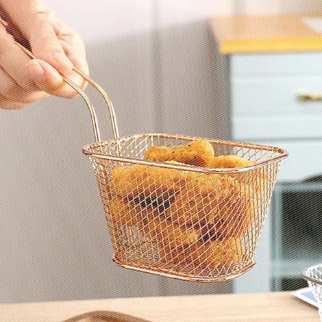 Panier à Frites - Panier à Frire en Acier Inoxydable - Pour Pommes de Terre, Crevettes, Nuggets et Légumes - 19,5 x 9 x 6,5 cm - 2 Pièces (1/5)