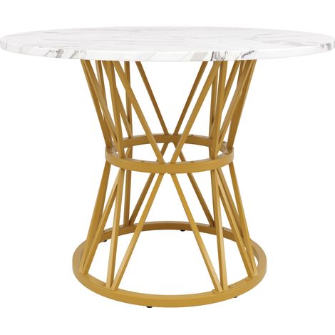Tavolo da pranzo rotondo 100 x 100 x 76 cm in MDF effetto marmo con gambe in metallo oro (1/5)