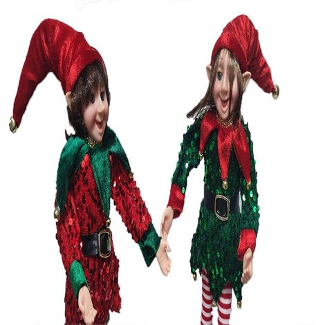 Giullare lui lei Gnomo elfo decorazioni per albero di natale addobbi natalizi idea regalo vetrine negozio in velluto rosso verde (1/5)