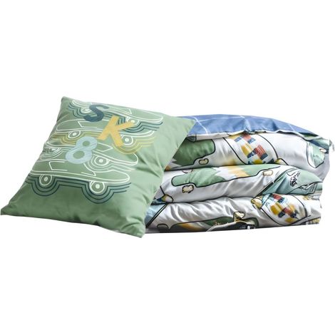 Parure de Lit Imprimé Floral Housse de Couette 140x200cm + 1 Taie d'Oreiller 63x63cm coton motif stakeboard - STREET