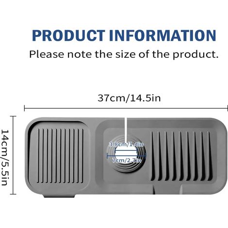 (Gris foncé, 37 x 14 cm) Protection anti-éclaboussures en silicone pour évier et robinet, drainage et plan de travail (1/5)