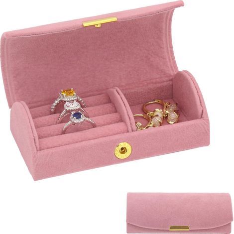 Mini boîte à bijoux de voyage, organisateur de bijoux portable pour femmes, convient aux bagues et boucles d'oreilles (rose). (1/5)