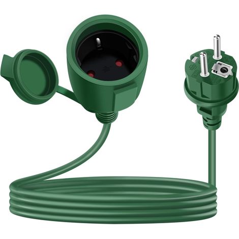 Rallonge Schuko Cable Courte 16A 250V Câble D'extension Schuko Court 2 AC Prise IP44 pour Utilisation Extérieure ou Intérieur (Vert, 3 m) (1/5)