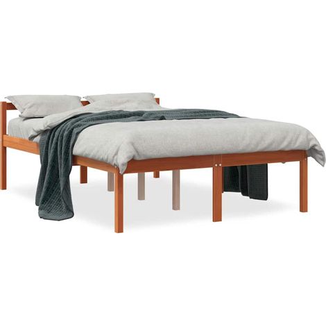 Maison Exclusive - Letto per Anziani Marrone Cera 140x190 cm Legno Massello Pino (1/5)