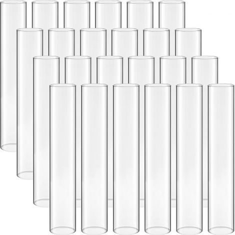 Juego de 24 Cilindros de Vidrio de Cristal Hurricane, Tubos de Vidrio para Velas, Altura 350 mm, Diámetro 65 mm, Vidrio de Borosilicato, para Decoración, Fiestas, Mesas y Bodas, Transparente (1/5)