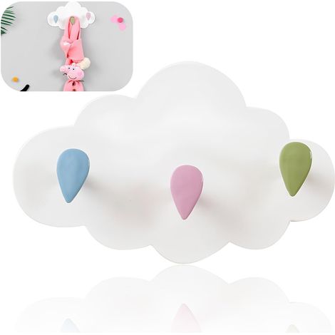 Patère Murale Enfant Forme Nuage - 3 Crochets Porte-Manteau, Installation Sans Perçage pour Chambre d’Enfant (1/5)