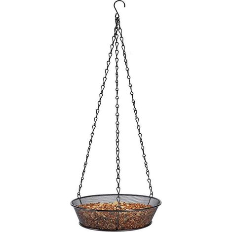 Distributeur de Graines pour Oiseaux en Métal, Plateforme Grillagée Ronde à Suspendre pour Jardin Extérieur (1/5)