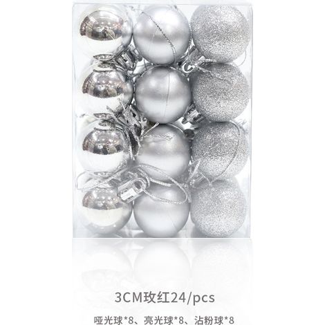 Boules de Noël électroplaquées, 3 cm, brillantes, roses et mates, 24 couleurs, en PVC, en boîte, argentées, carrées, en boîte, 3 cm.