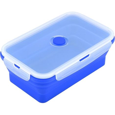 1200ml Rectangle Silicone Bento Box Collapsible Lunch Box Microwave Food Container (Dark Blue) (1/5)