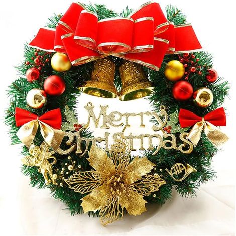 Christmas Wreath Merry Christmas Front Door Christmas Wreath Decoration Christmas Party Decoration Christmas Collection (40cm) (1/5)