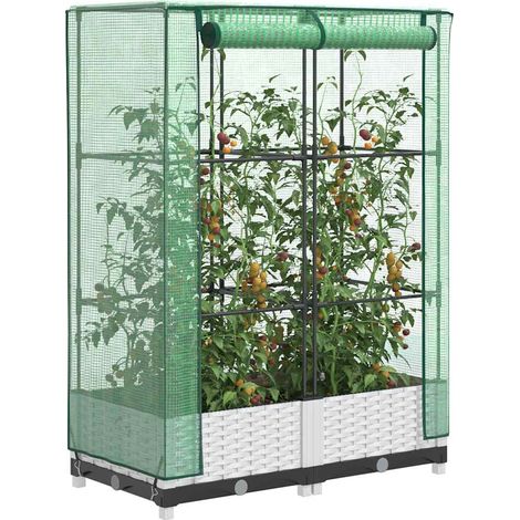 Hochbeet mit Gewächshaus-Aufsatz Rattan-Optik 80x40x123 cm