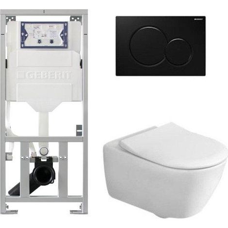 Villeroy & Boch Subway 2.0 ensemble encastré avec cuvette suspendue à évacuation profonde slimseat abattant plaque de recouvrement noire