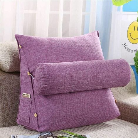 Almohada de lectura para sofá, silla de oficina, cama, con cojín de lectura (morado, 45 x 48 x 20 cm) + almohada redonda pequeña de 16 cm de diámetro