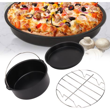 Ensemble d'Accessoires de Friteuse Universal - Cake Barrel, Grill et Pizza Pan en Acier Inoxydable - Revêtement Antiadhérent Lavable en Machine - Noir 7in - 3 Pièces (1/5)