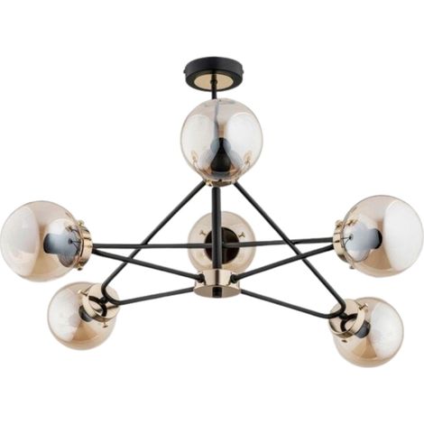 Lampadario Alfa SAGITO 5 nero ottone sfere ambra E14 (1/3)