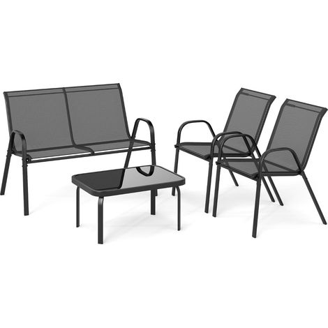 Set di mobili da giardino 4 pezzi 68 x 112 x 83 cm poltrone impilabili design moderno metallo grigio 200011979