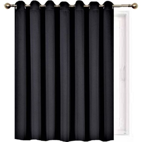 1 panel de cortina, aislamiento térmico, negro, para puerta corredera, sala de estar (1/5)