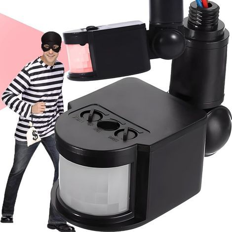 Détecteur de mouvement extérieur orientable 180° IP44 240V 1200W portée 12 m pour jardin et maison (1/5)