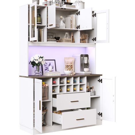 CHICFURN Aparador de cocina 120x36,3x180 cm de MDF y metal blanco con LED y enchufe (1/5)